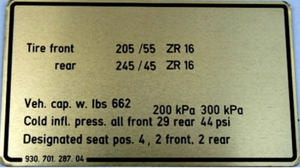 (New) 930 Tire Pressure Decal - 1989