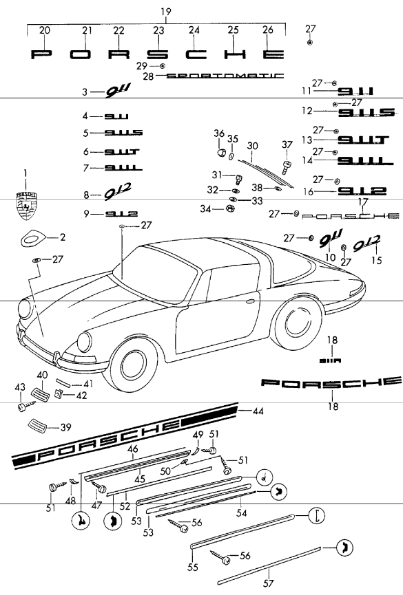 New) 356/911/912/930/924/944/968/928 PORSCHE Adhesive Logo Left