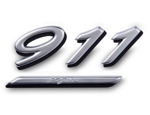 (New) 964 Silver '911' Emblem with '30 Years of Porsche 911' - 1989-94