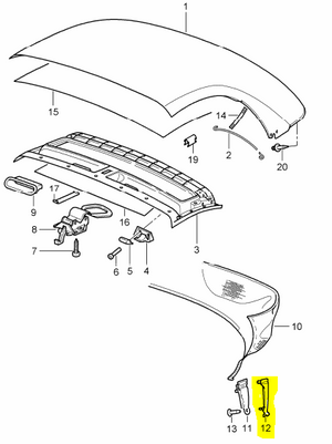 (New) Boxster Left side cabriolet Trim Clamping Piece - 1997-04
