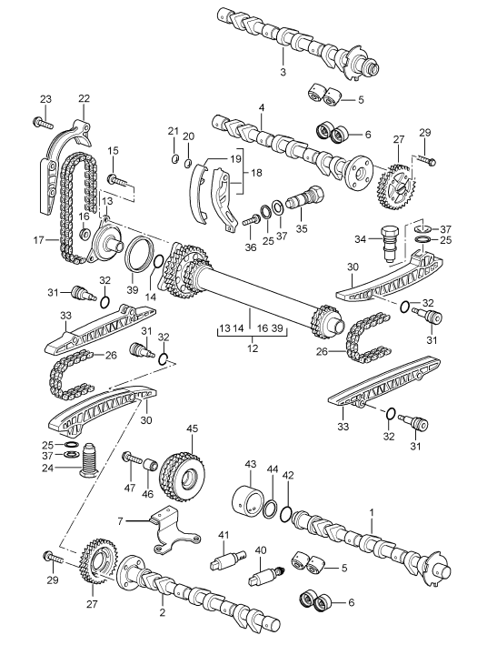 New) 911/Boxster/Cayman Timing Chain Guide Cylinders 1-3, - 2002