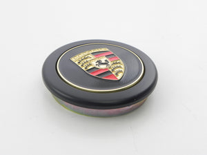 (New) 911/912/914 Black Center Caps w/ Full Colored Porsche Crest - 1970-89