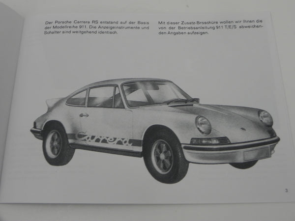 New) 911 German Carrera RS Supplement Manual - 1973 - AASE Sales