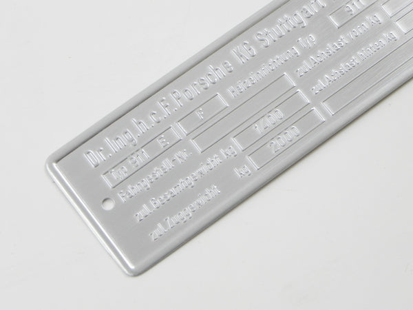 New) 911 E Type F Chassis ID Plate - 1972-73 - AASE Sales