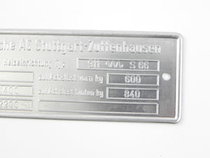 911, Carrera, S,  RSR 2.7 Chassis ID Plate - 1974-77