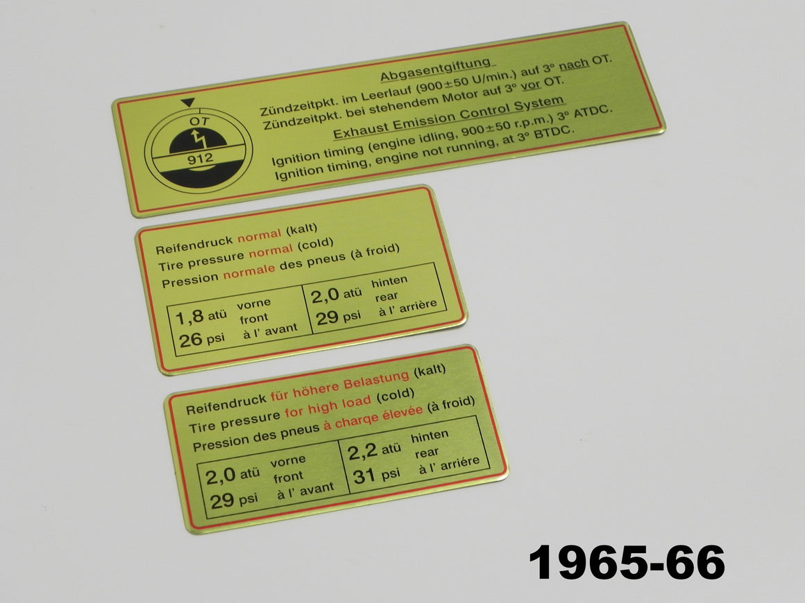 (New) 912 Early Red Bordered Engine Bay Decal Set - 1965-69