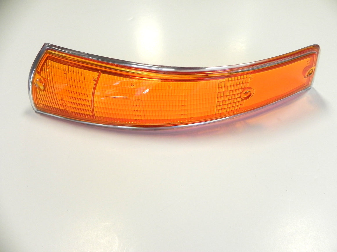 (New) 911/912 Front Left USA Amber Turn Signal Lens with Silver Trim - 1969-72