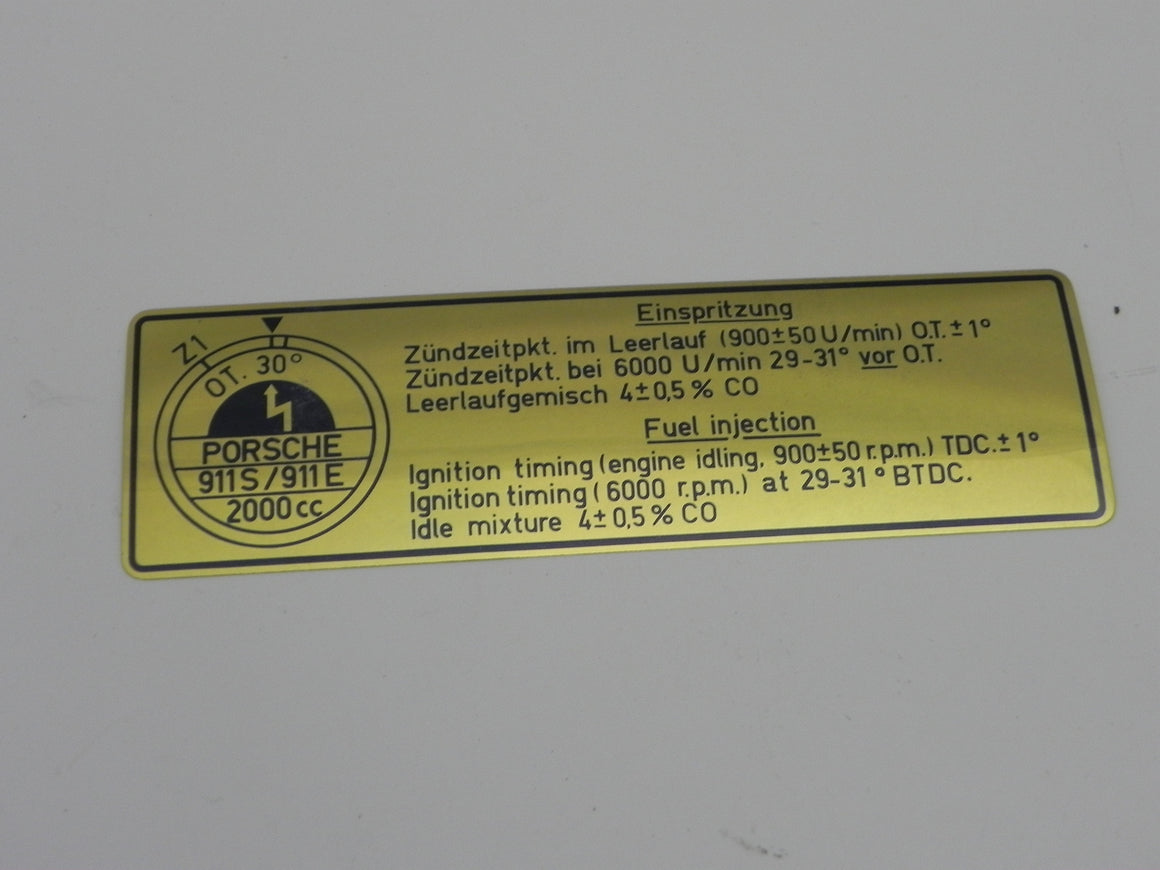 (NOS) 911 S or E Timing Decal - 1969