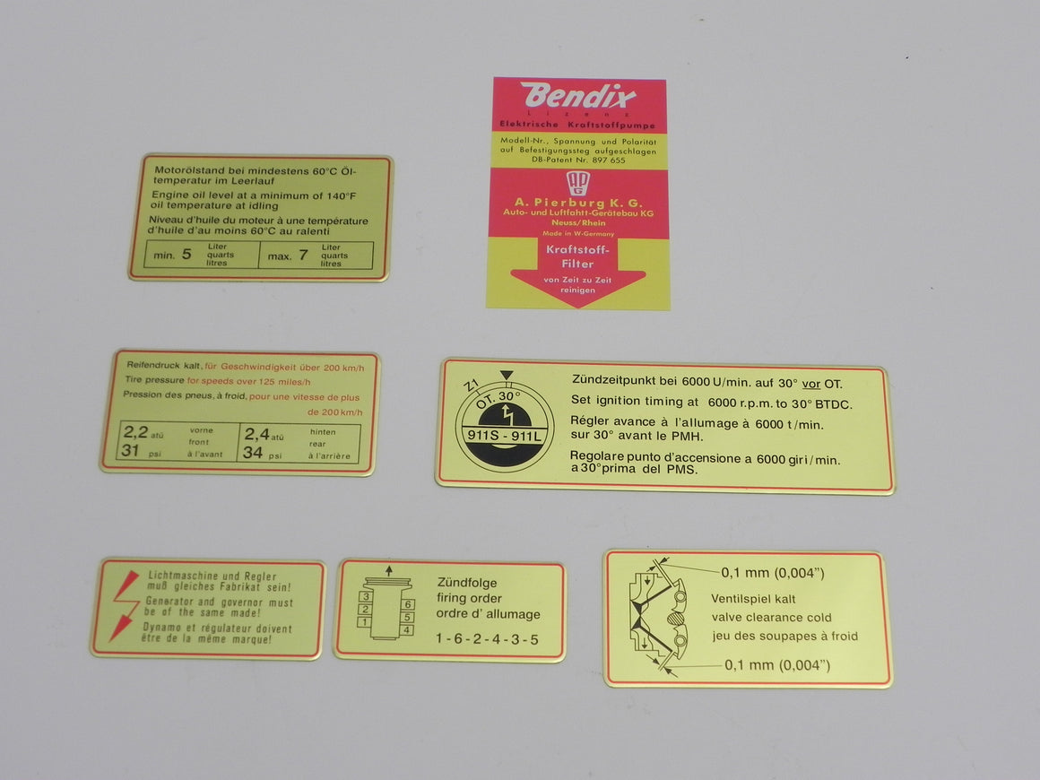(New) Early 911S Red Bordered Engine Bay Decal Set - 1967