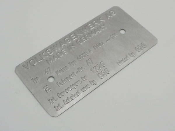 New) 914/4 Chassis ID Plate - 1970-76 - AASE Sales