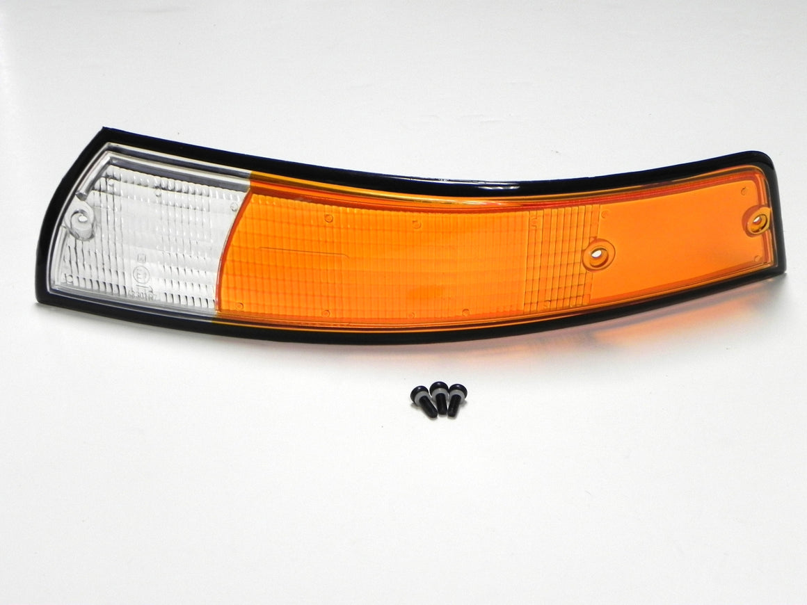 (New) 911 Black Trim Euro Front Left Amber/Clear Turn Signal Lens - 1973
