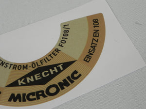 (New) 356 KNECHT Micronic Decal for Oil Canister