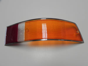 (New) 911/912 Right Side Euro Amber/Red/Clear Tail Light Lens with Silver Trim - 1969-72