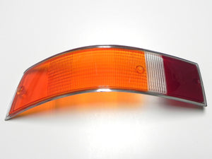 (New) 911/912 Left Side Euro Amber/Red/Clear Tail Light Lens with Silver Trim - 1969-72
