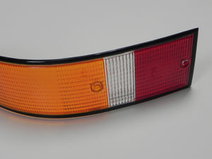 (New) 911/912/930 Left Side Euro Amber/Red/Clear Tail Light Lens with Black Trim - 1973-89