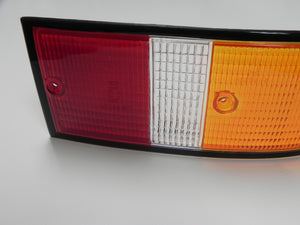 (New) 911/912/930 Right Side Euro Amber/Red/Clear Tail Light Lens with Black Trim - 1973-89