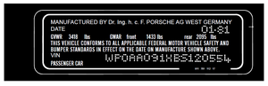 (Repro)  Left Door Jamb Chassis ID Decal - 1969-92
