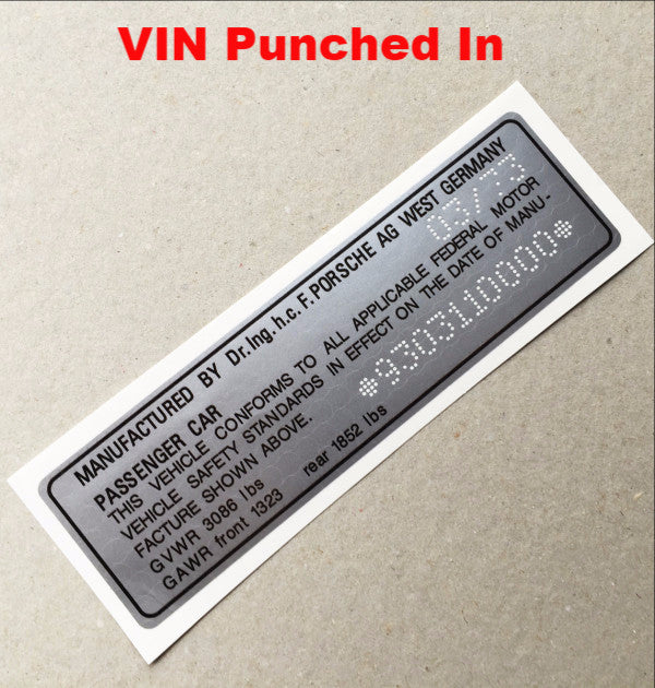 Reproduction) Left Door Jam Chassis ID Decal - 1969-89 - AASE Sales