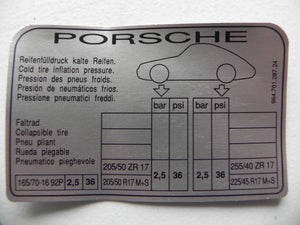 (New) 964 Turbo Look Tire Pressure Decal - 1993-94