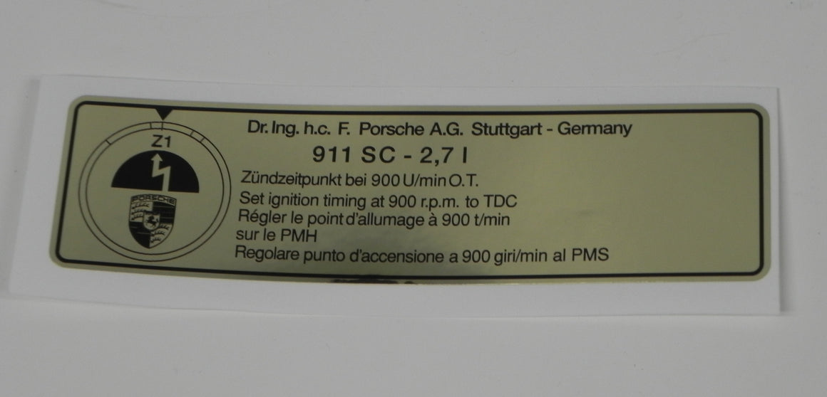 (New) 911 Carrera RS, Carrera 2.7L Timing Decal - 1972-77