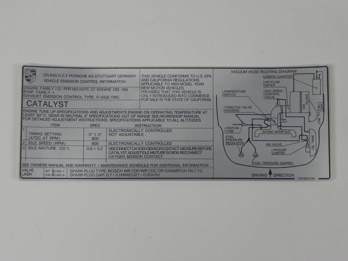 (New) 911 Carrera Catalyst Decal (California) - 1985-86