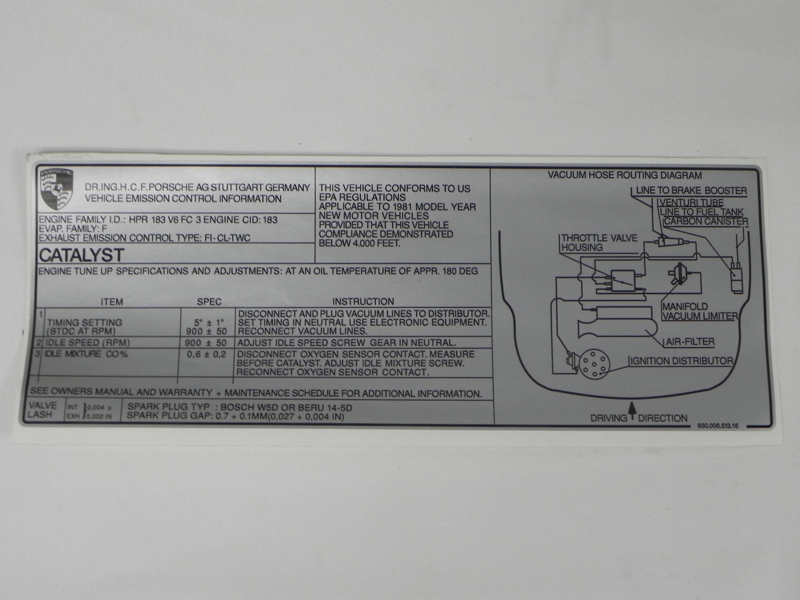(New) 911SC Catalyst Decal - 1981