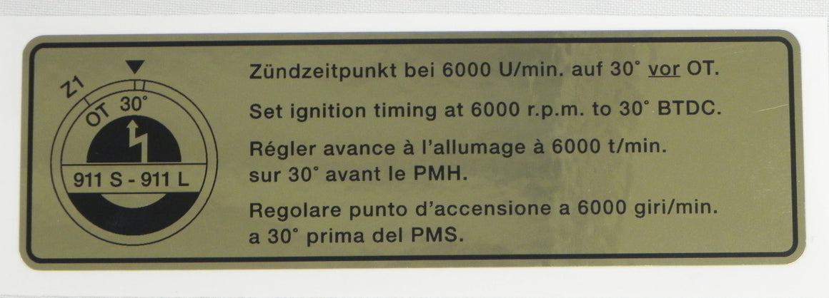 (New) 911 S or L Timing Decal - 1967-68