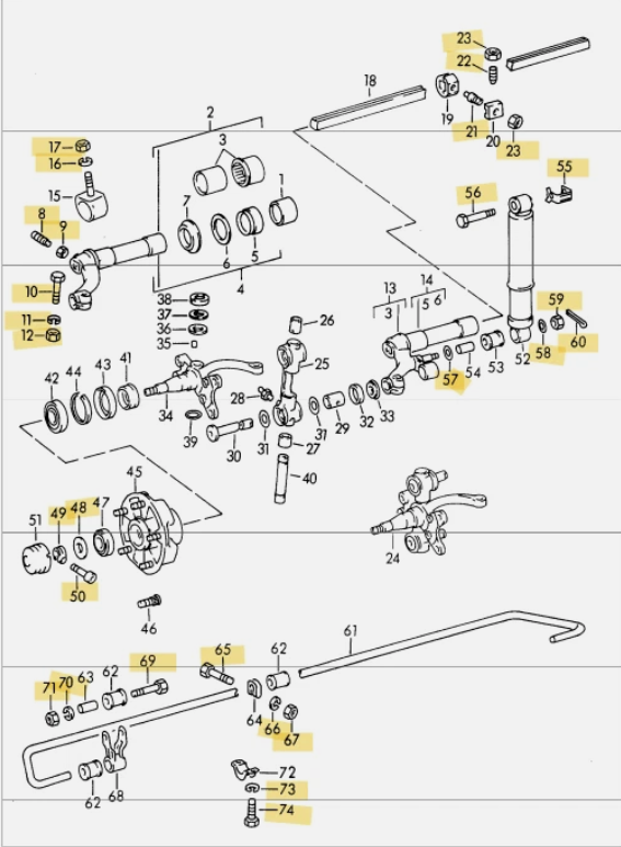 (New) 356B Concours Plated Front Suspension Hardware Kit - 1960-63