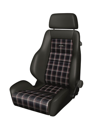 (New) Recaro Classic LS Seat w/ Black Leather Back and Bolsters w/ Checkered Plaid Insert