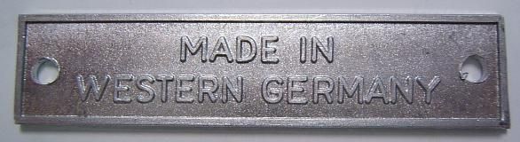 (New) 356 "Made in Western Germany" Tag - 1950-65