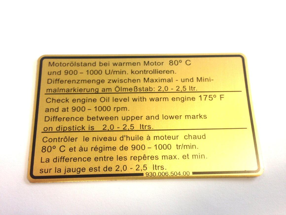 (New) 911SC Engine Oil Level Decal - 1978-80