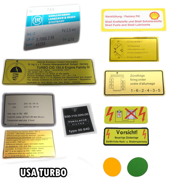 (New) 930 USA/Canada Turbo Engine Bay Decal Set - 1976-77 - AASE Sales