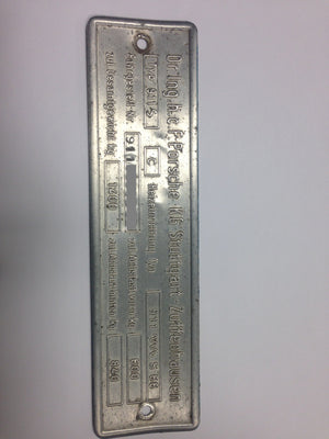 (New) 911 S 2.2L Type C Chassis ID 3 Line Plate - 1970-71