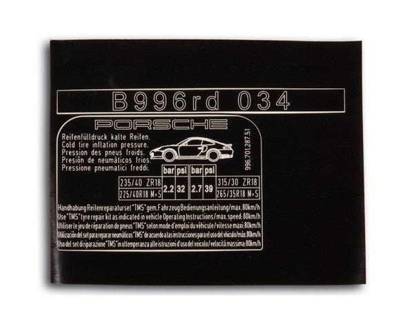 (New) 996 Turbo GT2 Tire Pressure Decal - 2001-05