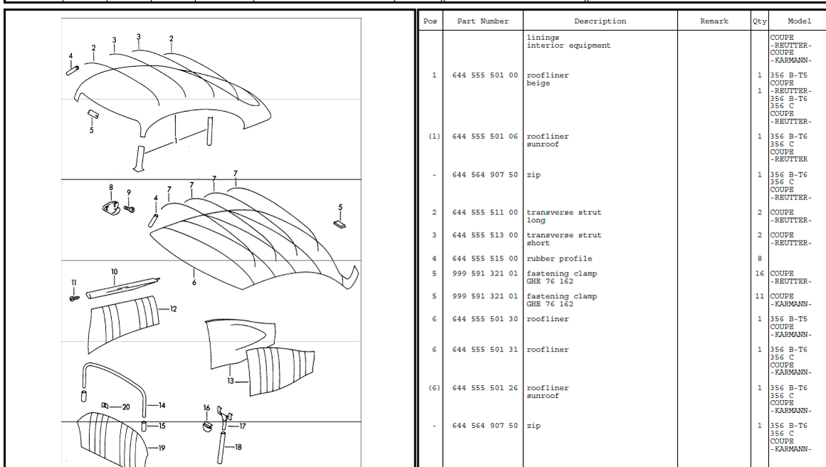 (New) 356 Coupe Headliner w/o Sunroof - 1956-65