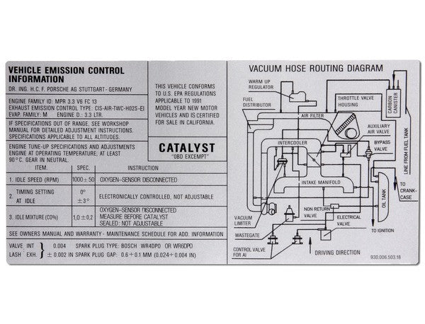 (New) 964 Turbo Exhaust System Engine Specifications Sticker - 1989-94