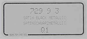 (New) 911 Satin Black Metallic Paint Code Decal - 1988-96