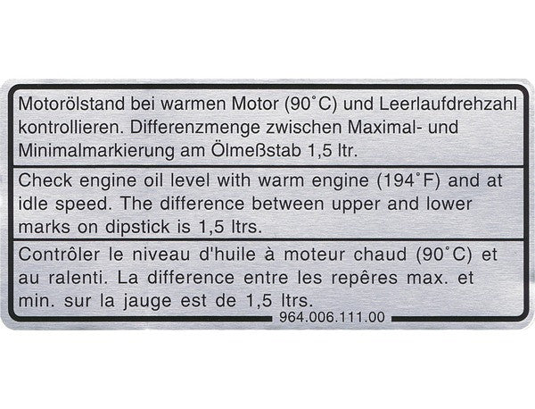 (New) 964/993 Engine Oil Level Decal - 1989-98