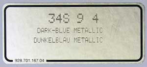 (New) 911 Dark-Blue Metallic Paint Code Decal - 1987-93