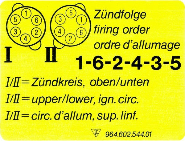 (New) 964/993 Firing Order Decal - 1989-98