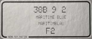 (New) 911/928/944/968 Maritime Blue Paint Code Decal - 1990-93