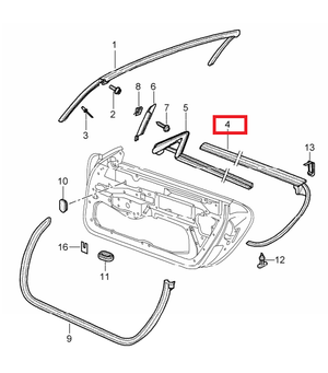 (New) 911/Boxster Outer Left Door Slot Seal - 1997-2005