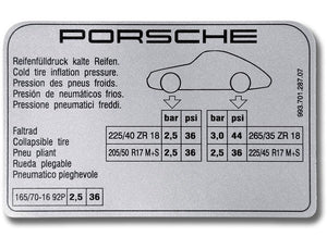 (New) 993 Carrera RS Tire Pressure Decal - 1994-98