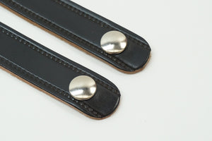 (New) 911/912/930 Pair of Leather Rear Seat Straps Black/Natural - 1966-93