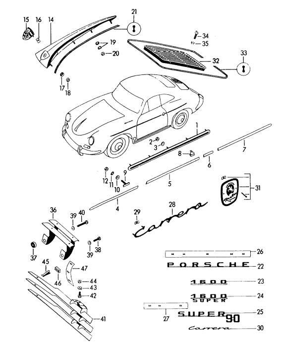 (New) 356/904 Large Gold Script Emblem: "Carrera" - 1950-66