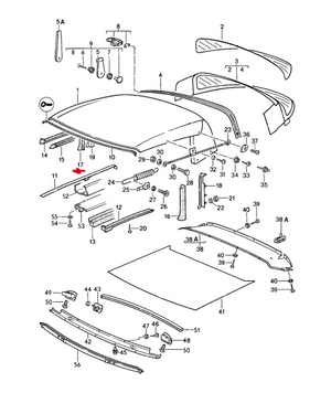(New) 911 Cabriolet Passenger's Side Vertical Roof Seal - 1983-85