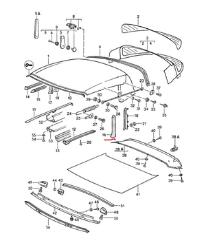 (New) 911 Cabriolet Driver's Side Vertical Roof Seal - 1983-85