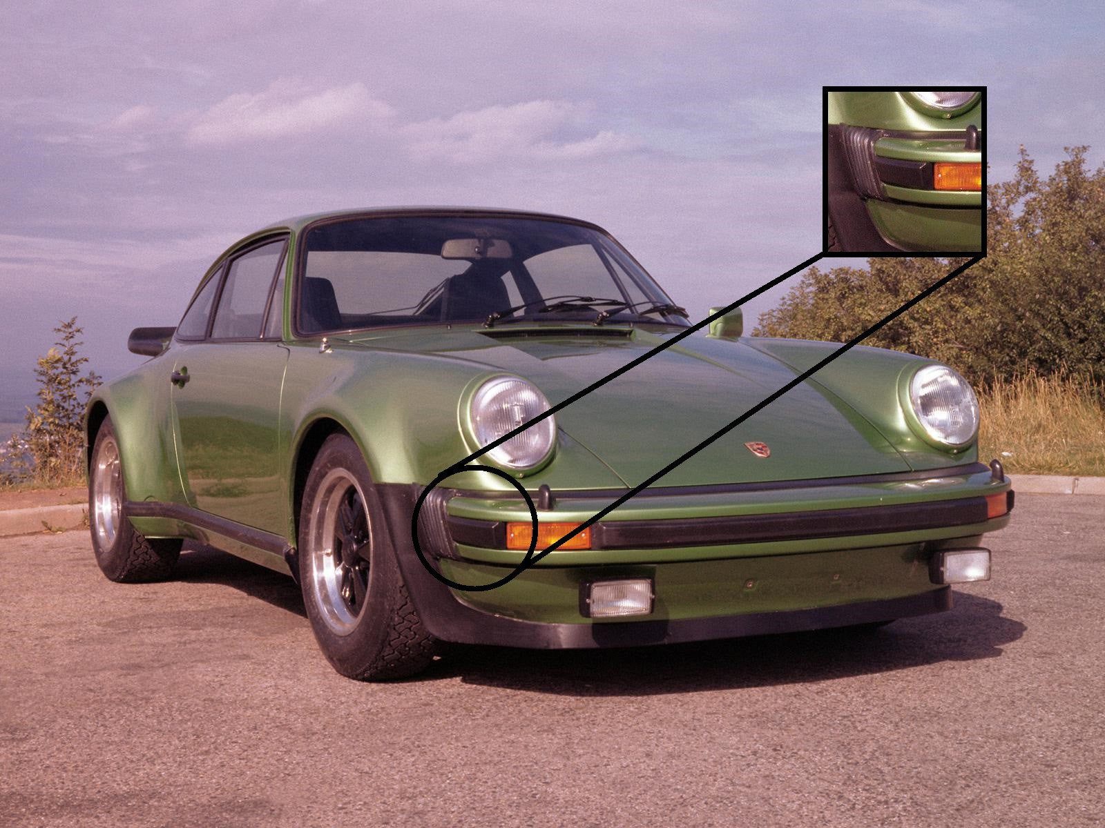 (New) 911/930 European Front Bumper Right Side Marker Filler Trim - 1974-89