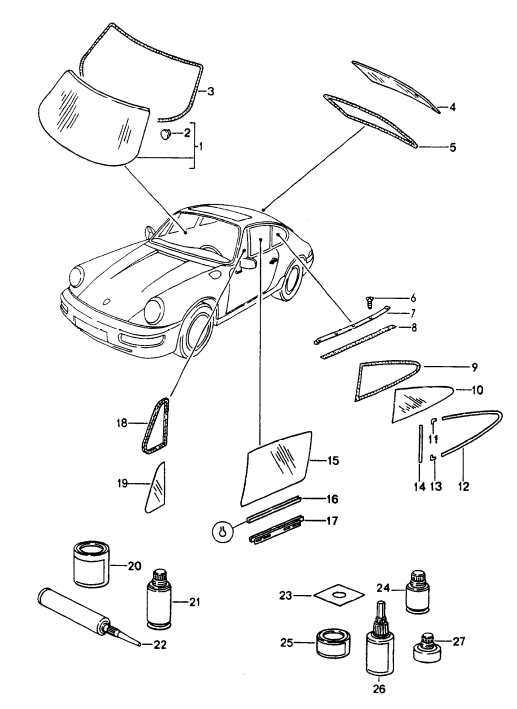 (New) 911 Rear Quarter Window Trim Black Right 1974-98