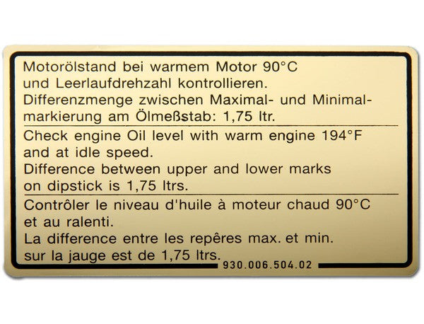 (New) 911 Engine Oil Level Decal - 1981-89